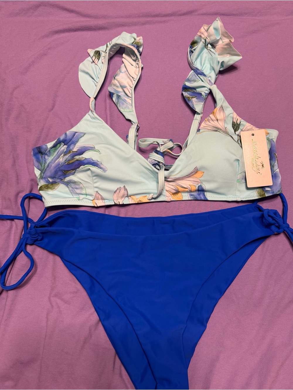 Floral Mint & Royal Blue Bikini Top and Bottom